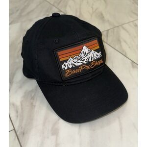 Vintage Limited Release Bass Pro Shops Mountains Logo Black Hat Strap Back Cap